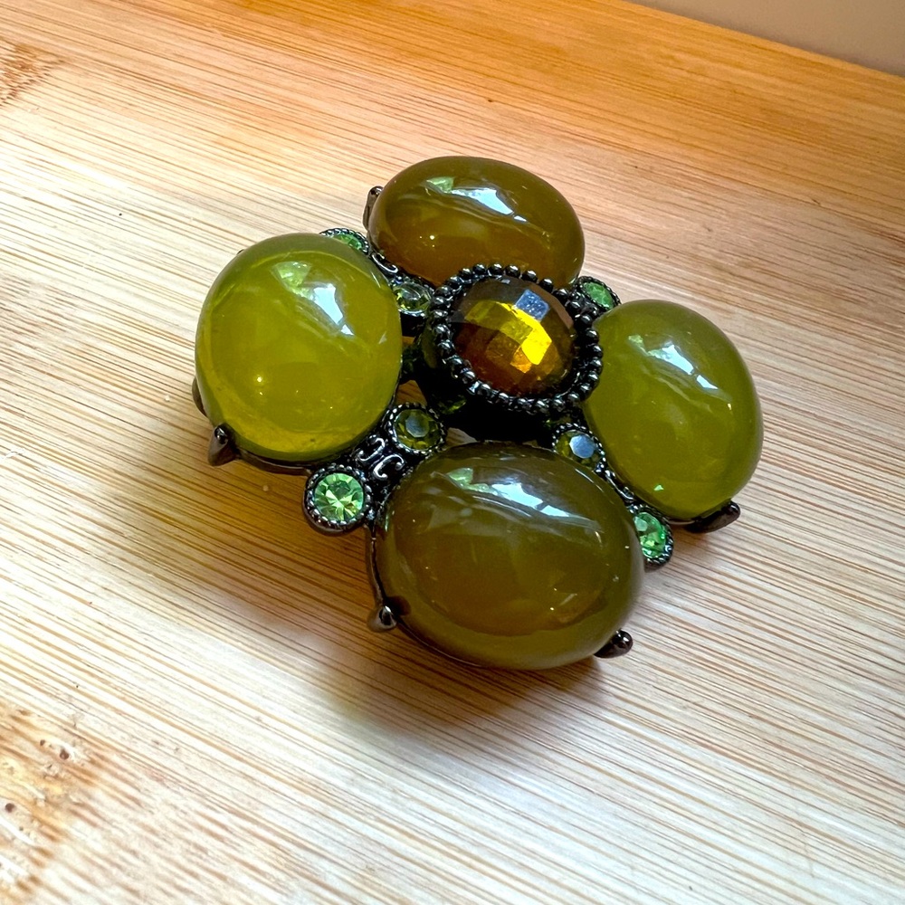 Vintage Green Rhinestone Cluster Brooch, Retro Emerald Color, 60s Style, Estate